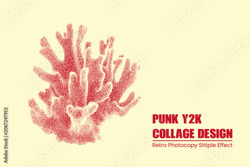 Red coral illustration with stipple effect, vintage punk y2k collage style graphic element