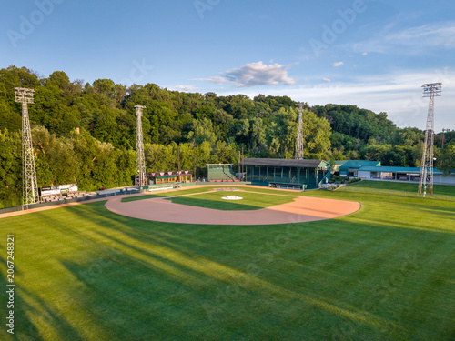 Aerial View of the Mini Met Baseball Stadium in Jordan Minnesota at Sunset