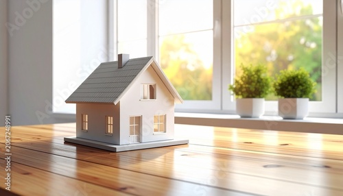 House Model on Wooden Table Real Estate Investment Concept