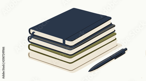 Obraz na plátně Minimalist isometric illustration of stacked notebooks and a pen