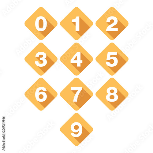 Collection of orange diamond number icons featuring long shadow style. Suitable for infographics, educational projects, dashboards and modern user interfaces.