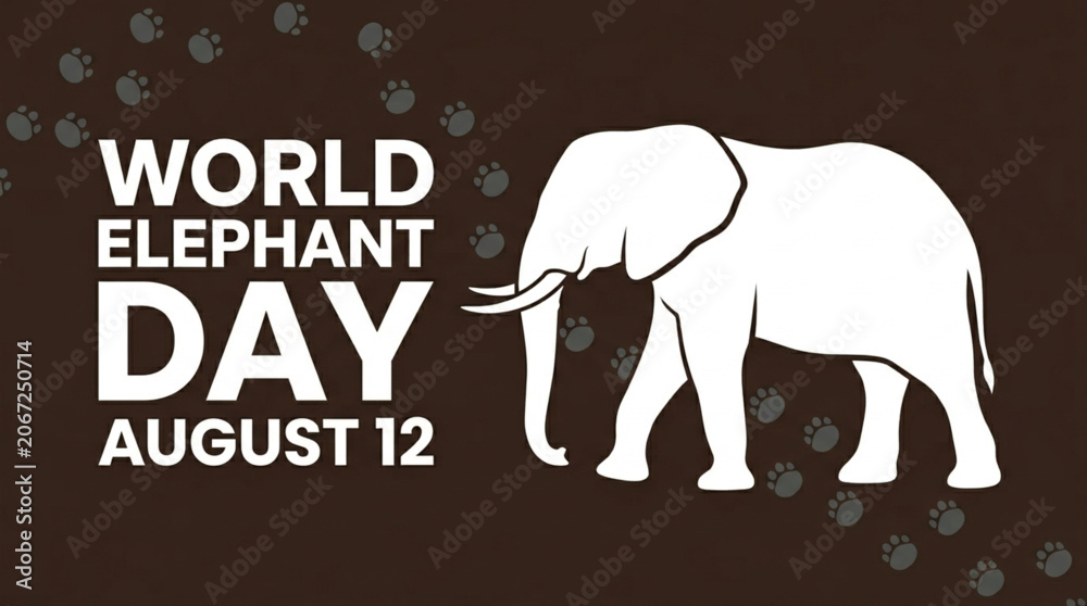 Fototapeta premium World Elephant Day August 12 Illustration with Silhouette and Prints