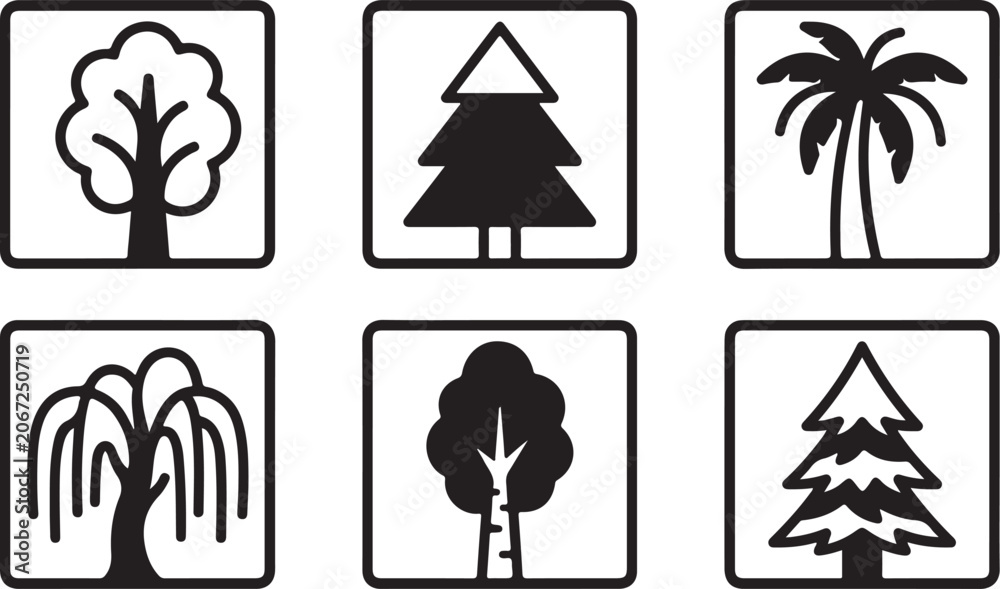 Naklejka premium Six different stylized tree icons set Vector