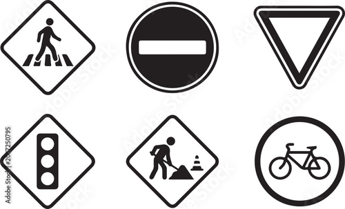 Set of six road traffic signs for pedestrian and cyclist safety Vector