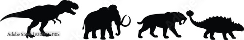 Foto Prehistoric Animal Silhouette Collection with Dinosaur Mammoth Saber Tooth and A