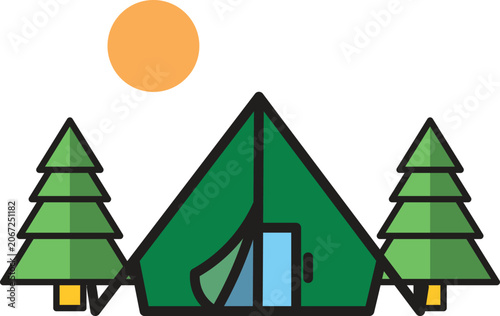 Bild auf Leinwand Green Tent in Woods Camping Site.