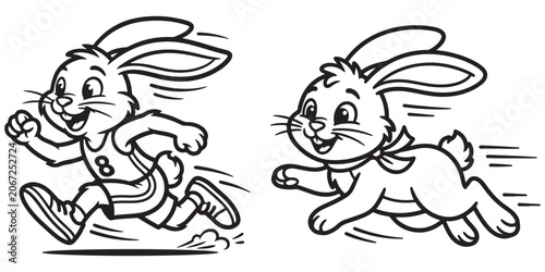 Athletic running rabbits wearing jersey uniforms set now.