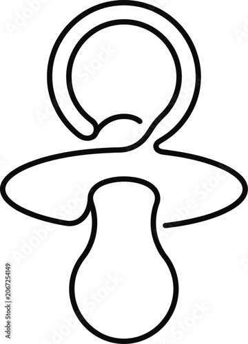 Minimalist continuous line art drawing of a baby pacifier icon.