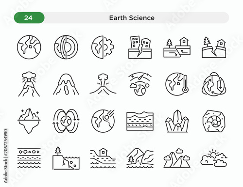 Konstfotografi Earth Science and Geology Line Icons Set