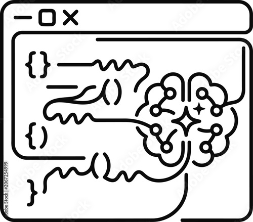 Artificial intelligence coding and programming line art icon.