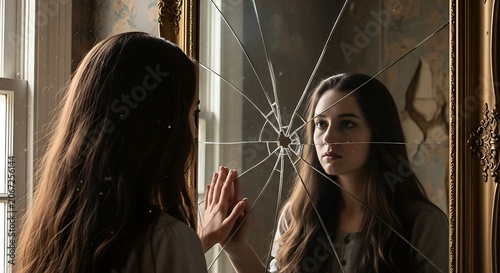 Woman with long dark hair holding butterfly wings.
