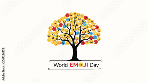 World Emoji Day Tree with Colorful Emojis on White Background For Social Media Concepts
