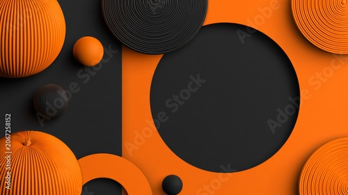 Abstract Geometric Shapes in Orange and Black
