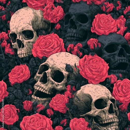 Skulls and Roses: A Dark Romantic Illustration