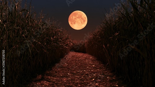 Spooky Corn Maze Under a Blood Moon