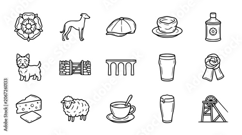 Foto Yorkshire Icons Collection: Rose, Dog, Flat Cap, Food, Drink, Landscape, Farm