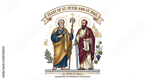 Feast of St Peter and St Paul Banner Celebrating the Princes of the Apostles Vector Illustration