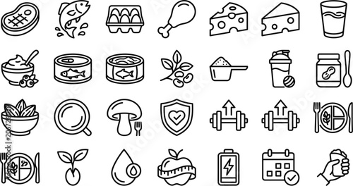 Set of Healthy Diet and Fitness Icons.