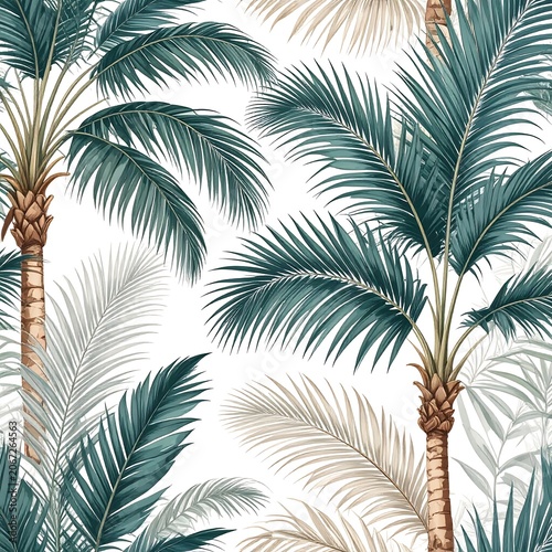 Close up of green palm tree leaves.
