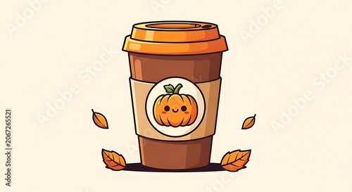 Wooden barrel with autumn leaves design and pumpkin illustration.