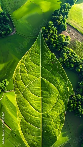 A vibrant green leaf surrounded by lush foliage