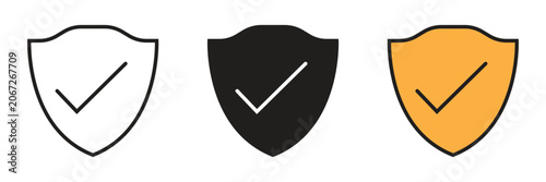 Security shield with check mark validation icon. Vector illustration of a classic protective security shield featuring a distinct check mark symbol indicating verified safe protection.