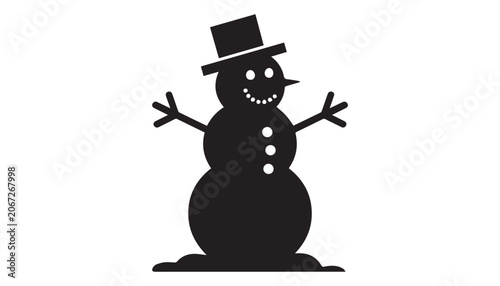 Canvas-taulu black and white silhouette of snowman very high quality vector illustration