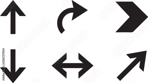 Schilderij op canvas Set of six simple black directional arrow icons Vector