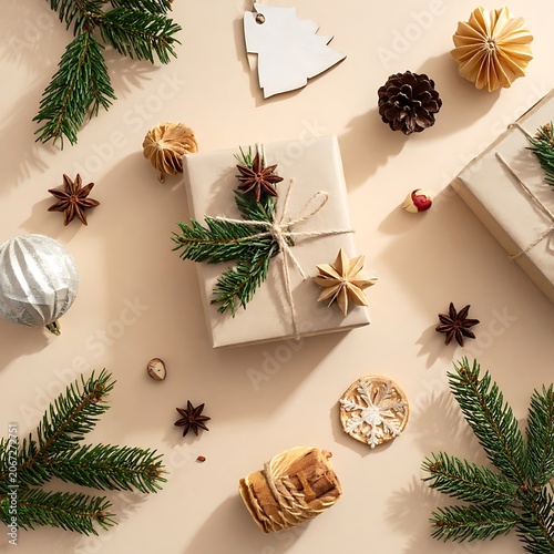 Christmas Gift Wrapped in White Paper.