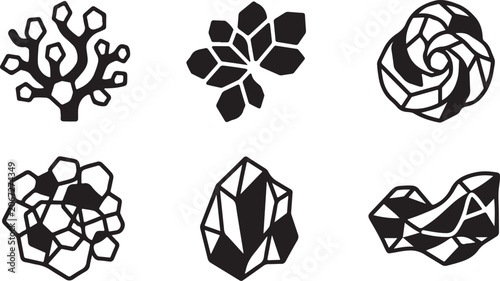 Quadro su tela Six stylized geometric fractal patterns in black and white Vector