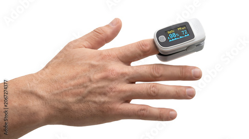 Pulse Oximeter Measuring Oxygen Level on Finger with Transparent Background