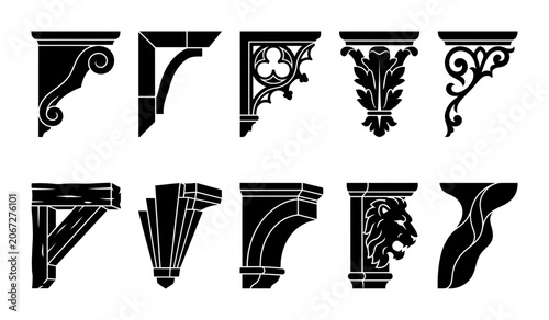 Collection of Decorative Architectural Corbel Designs and Ornamental Bracket Silhouettes for Interior and Exterior Construction Details