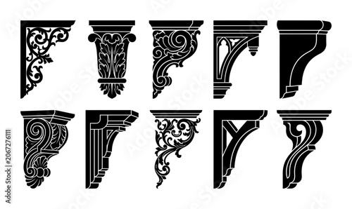 Set of Elegant Architectural Corbel Silhouettes for Interior Design and Classic Woodwork Ornamentation
