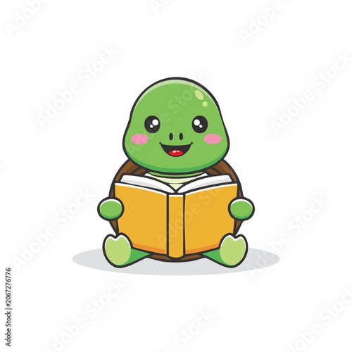 Cute cartoon turtle reading a book