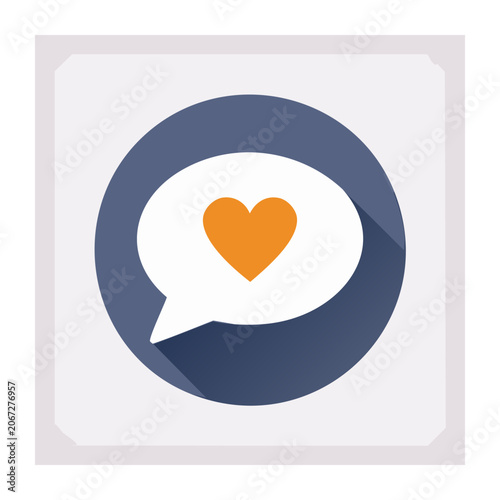 Flat design speech bubble with orange heart icon