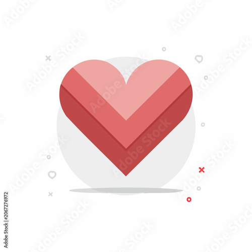 Flat design red heart icon on white background