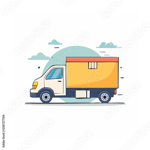 Orange delivery truck in flat design style
