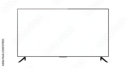 Modern flat screen television with a white bezel and dark metal legs on transparent background display monitor flat-screen led lcd