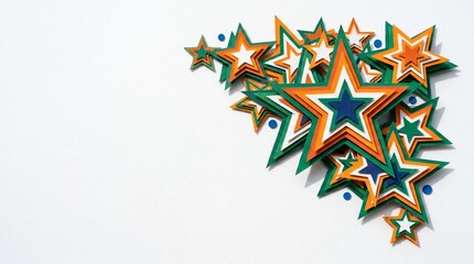 3D Paper Cutout Stars Festive Corner Border with Copy Space