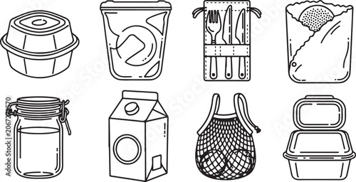 Schilderij op canvas Set of vintage-style kitchen and bathroom utensils icons Vector