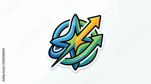 A colorful abstract logo with arrows and star