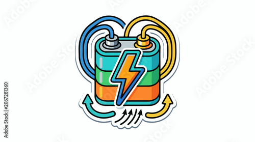 A colorful battery icon with a lightning bolt and arrows