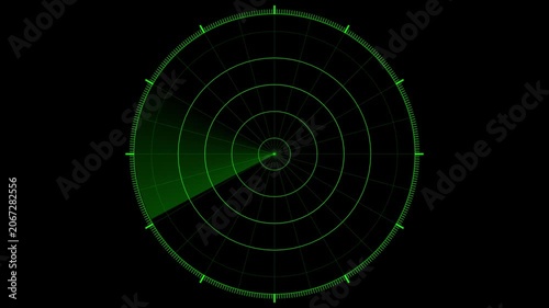 Green digital radar screen interface. 4k video