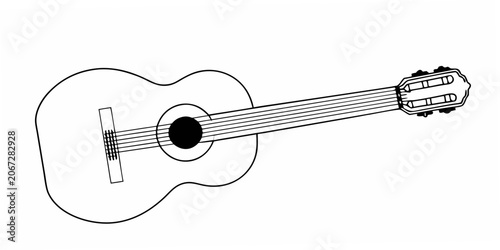 Schilderij op canvas Acoustic Guitar Line Drawing Black And White Illustration