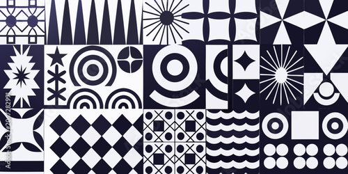 Tableau sur toile Geometric pattern with alternating dark and light shapes black and white