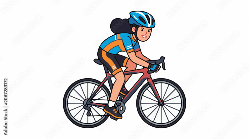 Obraz premium A cartoon illustration of a woman riding a bicycle
