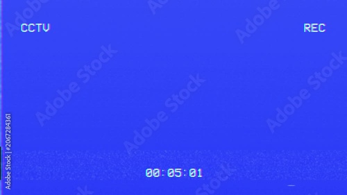 Blue cctv recording interface with digital timestamp and static noise