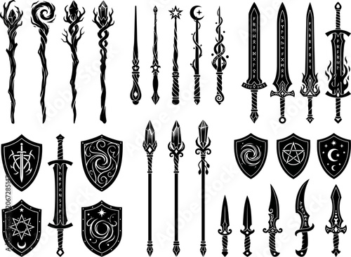 Medieval Weapons And Shields Collection Vector Set