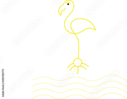 Minimalist Yellow Flamingo Line Art Illustration