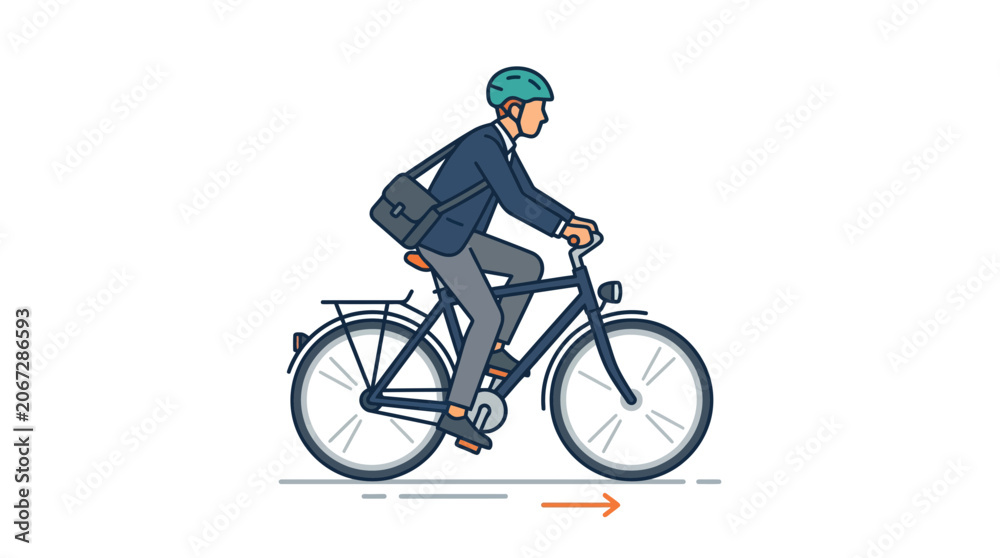 Obraz premium Man in Suit Cycling to Work on Bicycle with Helmet and Briefcase